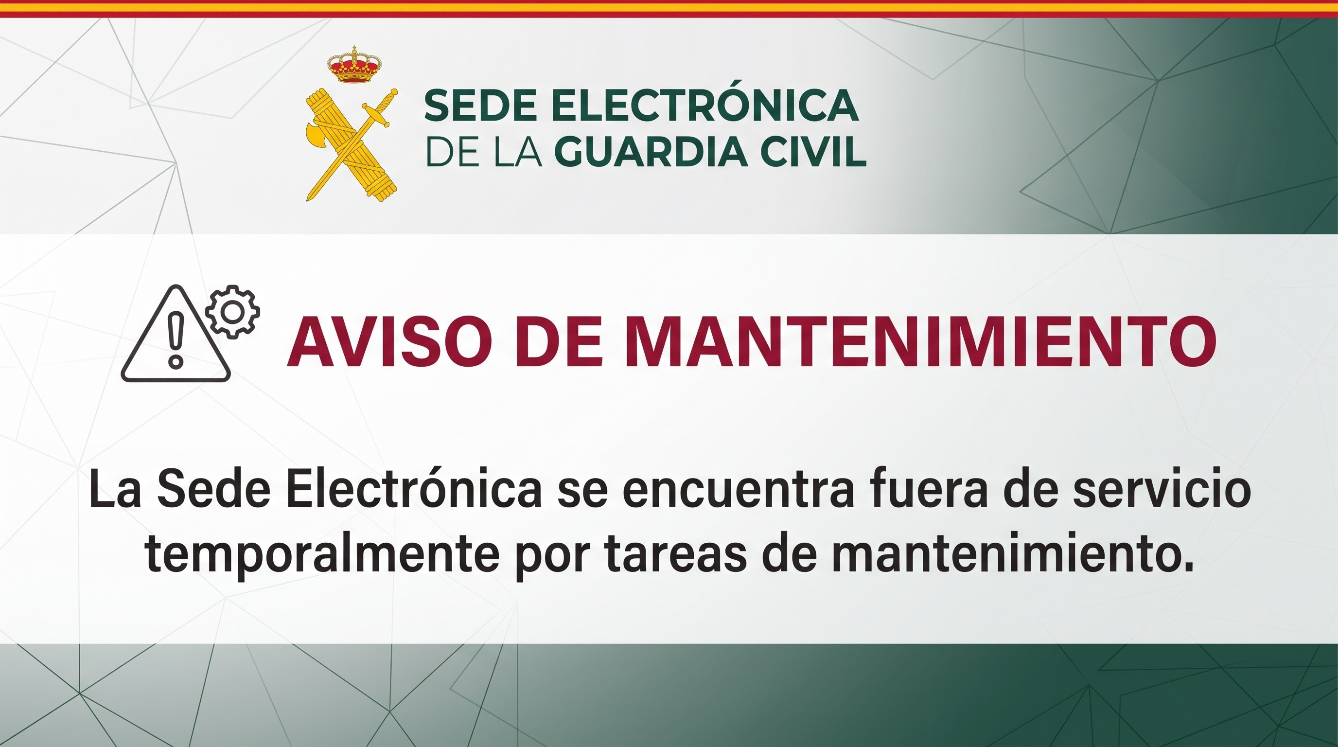 Suspendido temporalmente el servicio de la Sede Electrónica de la Guardia Civil Suspendido temporalmente el servicio de la Sede Electrónica de la Guardia Civil
