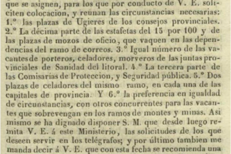 Real Orden, dando instrucciones para la asignación de destinos civiles a los miembros del Cuerpo que sean declarados no útiles para el servicio, en virtud de los méritos contraídos (22 de agosto de 1847). Fuente: Servicio de Estudios Históricos. Guardia Civil.