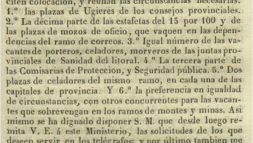 22 de agosto de 1847. Destinos civiles para personal que no podía prestar servicio