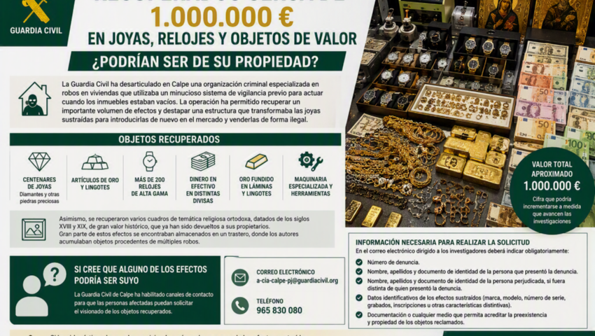 Recuperadas joyas, relojes y objetos de valor procedentes de robos en viviendas: Descubra si son de su propiedad