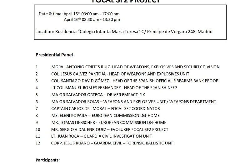 Agenda del seminario "Legislative Seminar on Alarm and Signal Weapons - FOCAL SF2 PROJECT"