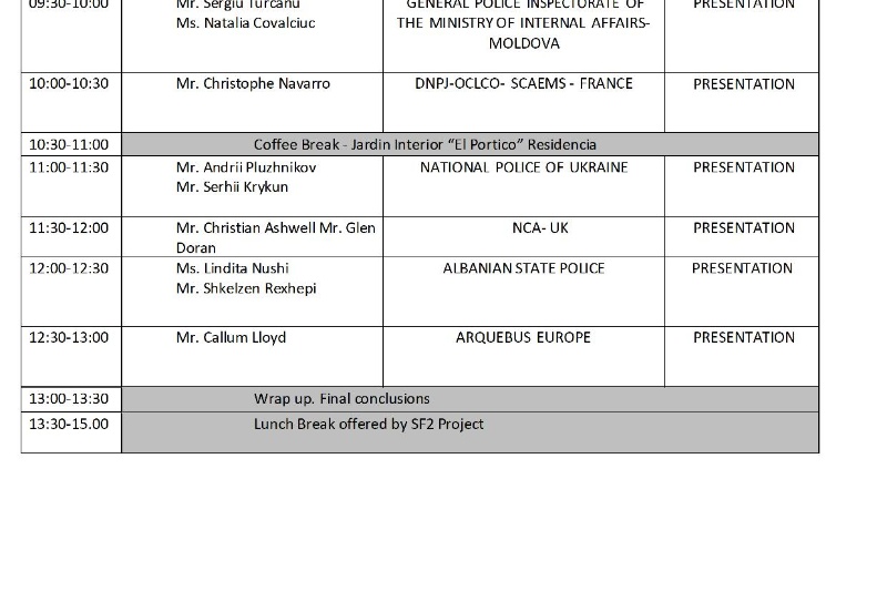 Agenda del seminario "Legislative Seminar on Alarm and Signal Weapons - FOCAL SF2 PROJECT"