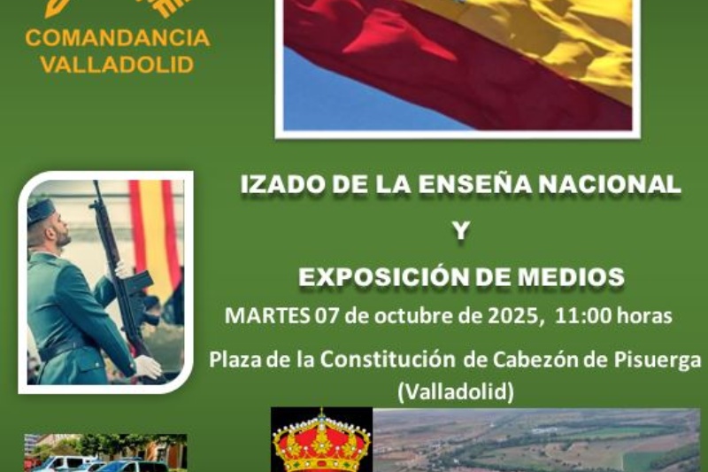 Cartel Izado de Bandera y exposición de medios en Cabezón de Pisuerga (Valladolid)