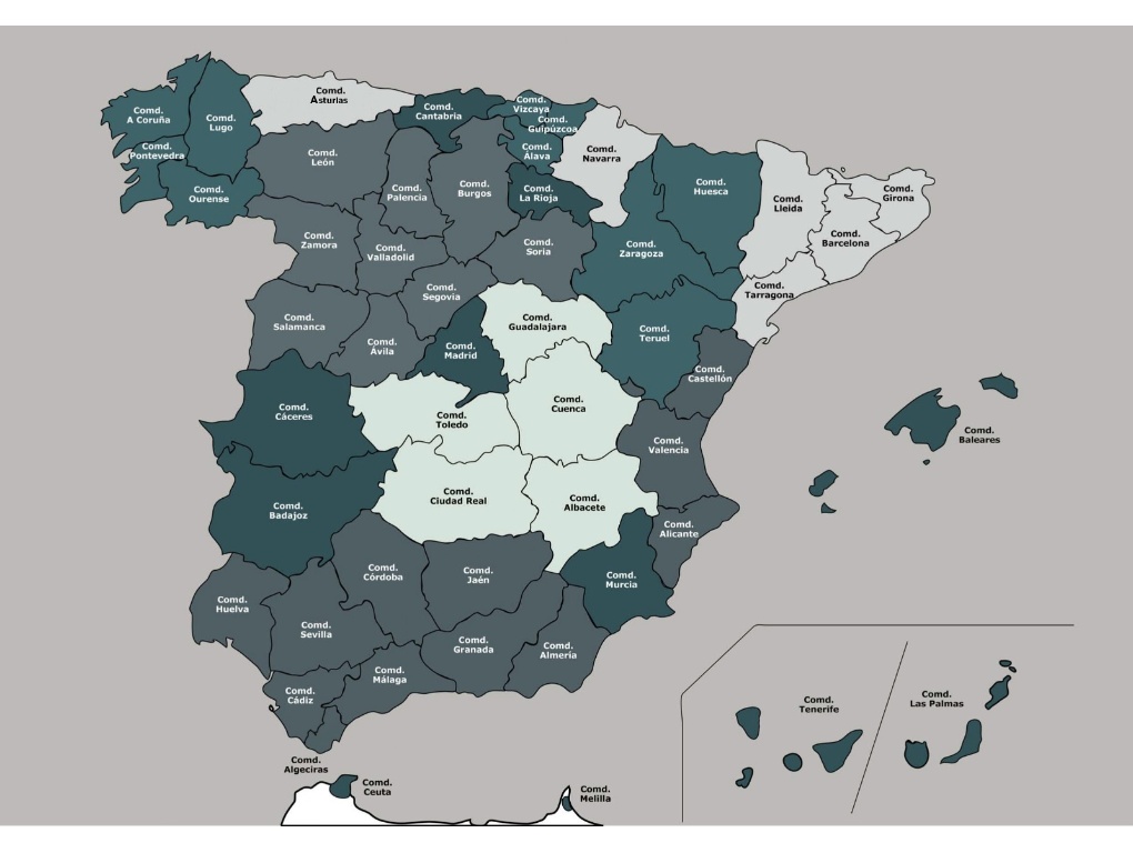 Mapa de Comandancias de la Guardia Civil