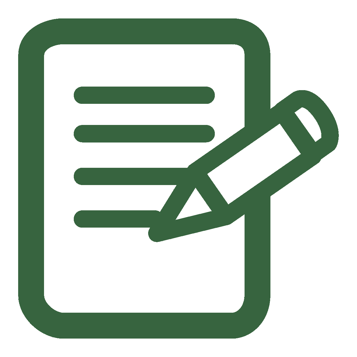 Dibujo que representa a un documento y un lápiz escribiendo sobre él
