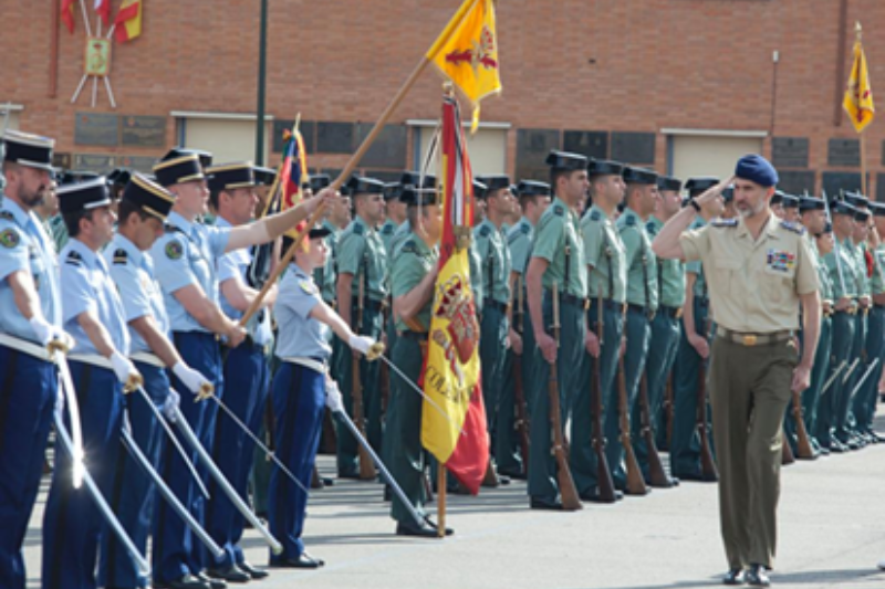 23 de mayo de 2018. Su Majestad el rey Felipe VI visita el Colegio de Guardias Jóvenes y preside las prácticas de los alumnos de la Guardia Civil y de la Gendarmería Nacional Francesa