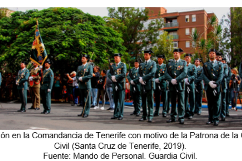 Formación en la Comandancia de Tenerife con motivo de la Patrona de la Guardia Civil (Santa Cruz de Tenerife, 2019).  Fuente: Mando de Personal. Guardia Civil.