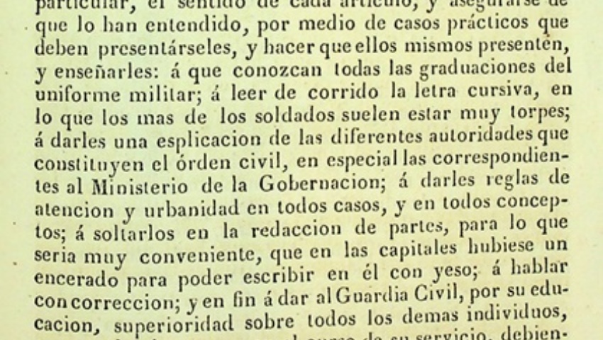 13 de noviembre de 1848. Prevenciones para la instrucción de los guardias civiles de nueva entrada