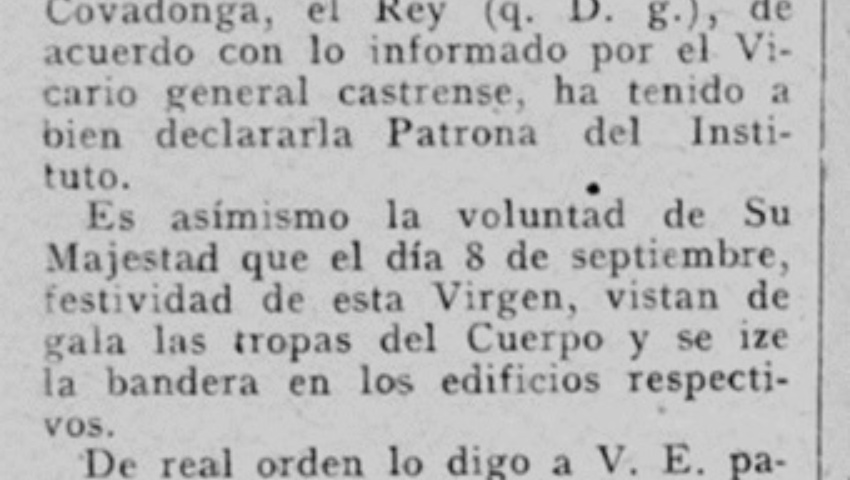 16 de enero. La Virgen de Covadonga, patrona de los carabineros