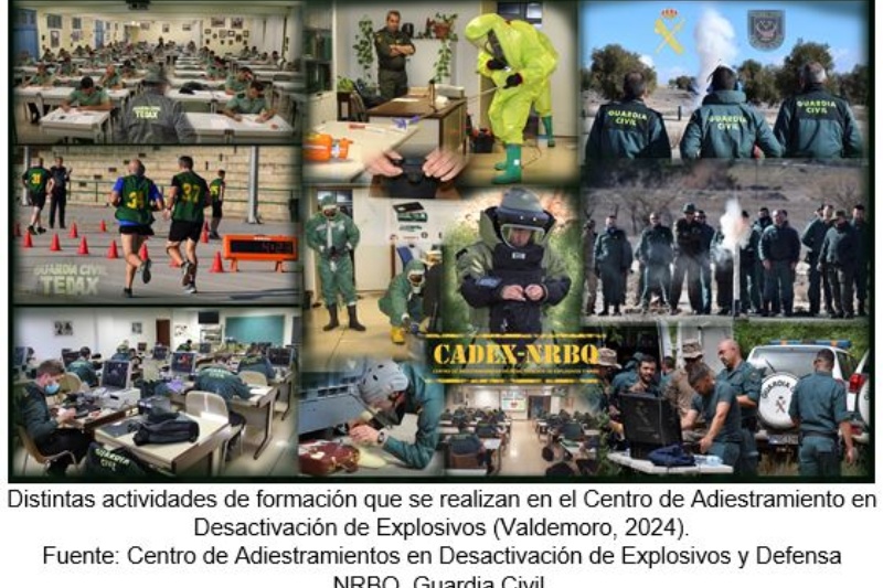 Distintas actividades de formación que se realizan en el Centro de Adiestramiento en Desactivación de Explosivos (Valdemoro, 2024). Fuente: Centro de Adiestramientos en Desactivación de Explosivos y Defensa NRBQ. Guardia Civil.