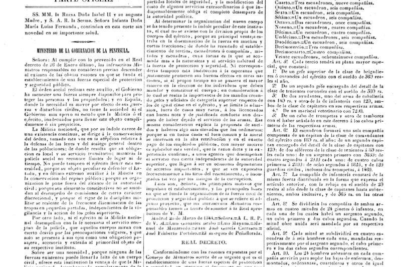 28 de marzo de 1844. Publicación del primer Real Decreto fundacional