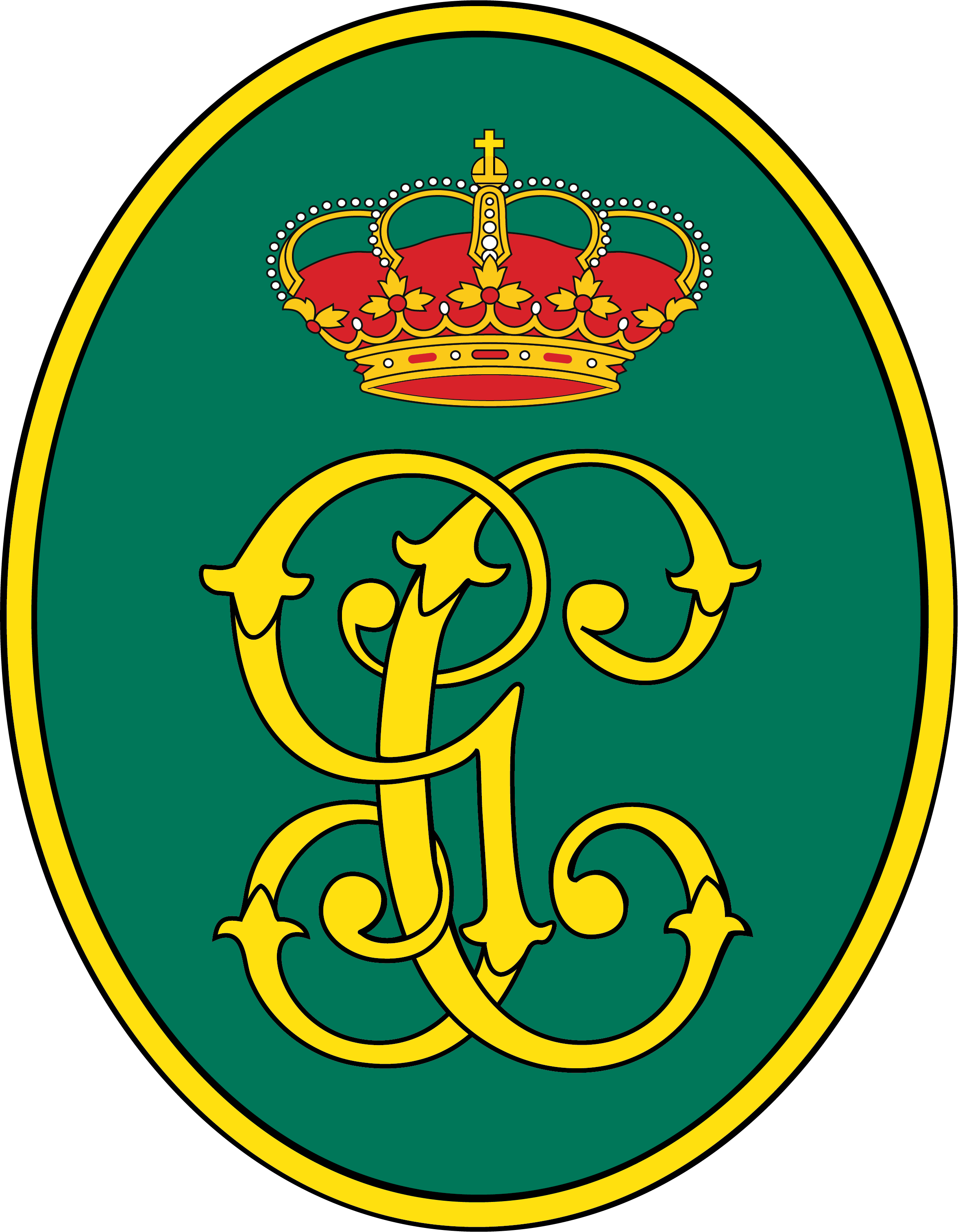 Emblema de la Guardia Civil con la letra G y la letra C, con una corona real.