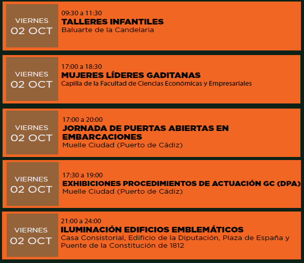 Actividades del día 2 de octubre de 2026