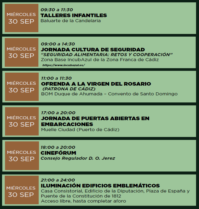 Actividades del día 30 de septiembre de 2026