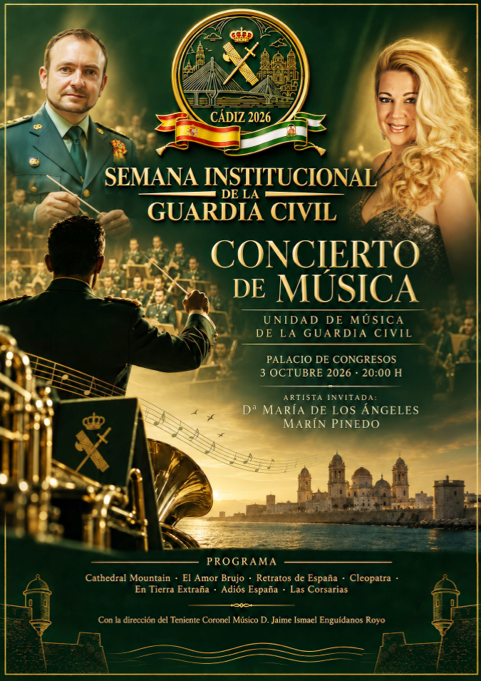 Cartel promocional del concierto de la Unidad de Música de la Guardia Civil en Cádiz