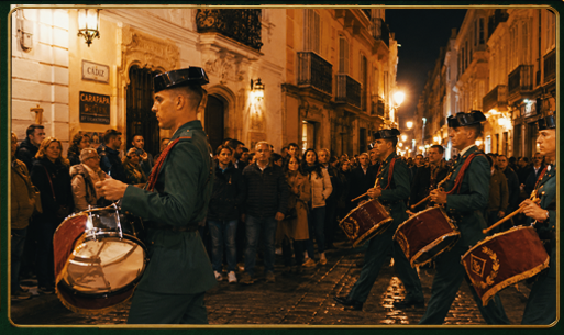 Formación de guardias civiles tocando instrumentos