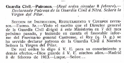 Declararión patrona Guardia Civil Virgen del Pilar