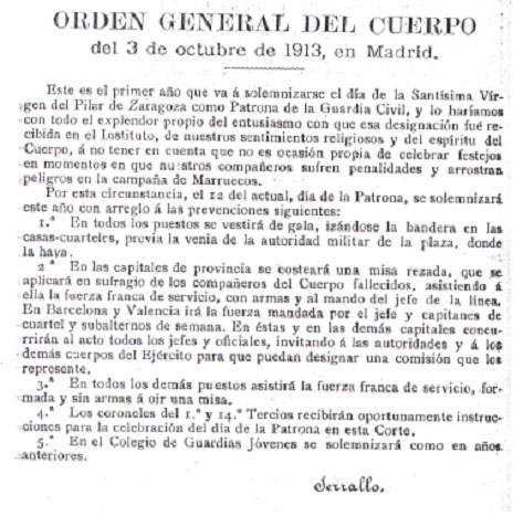 Orden General Guardia Civil Virgen del Pilar